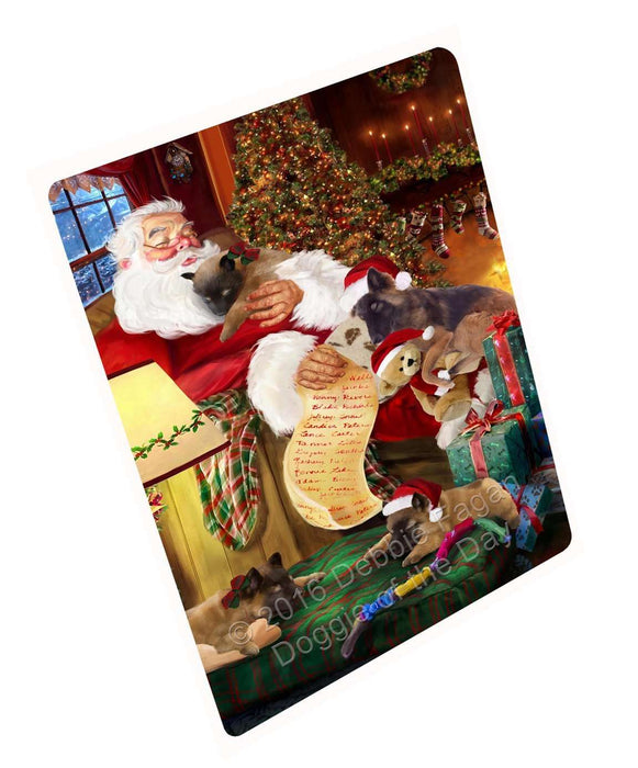 Belgian Tervuren Dog and Puppies Sleeping with Santa Tempered Cutting Board