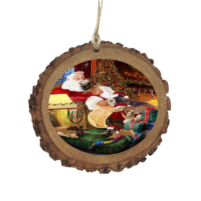 Belgian Tervurens Dog and Puppies Sleeping with Santa Wooden Christmas Ornament WOR49245