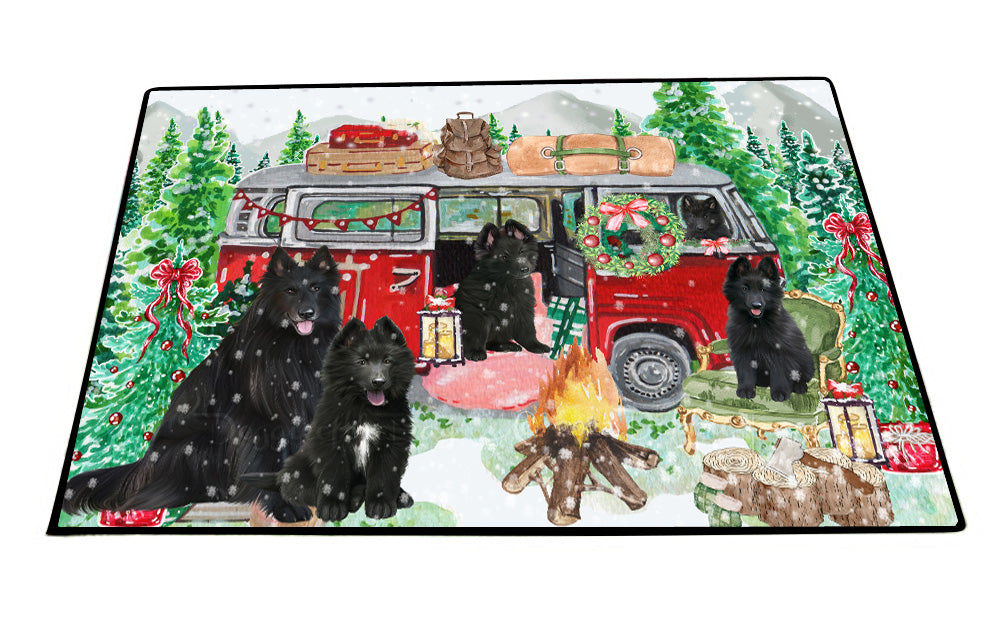 Christmas Time Camping with Belgian Shepherd Dogs Floor Mat- Anti-Slip Pet Door Mat Indoor Outdoor Front Rug Mats for Home Outside Entrance Pets Portrait Unique Rug Washable Premium Quality Mat