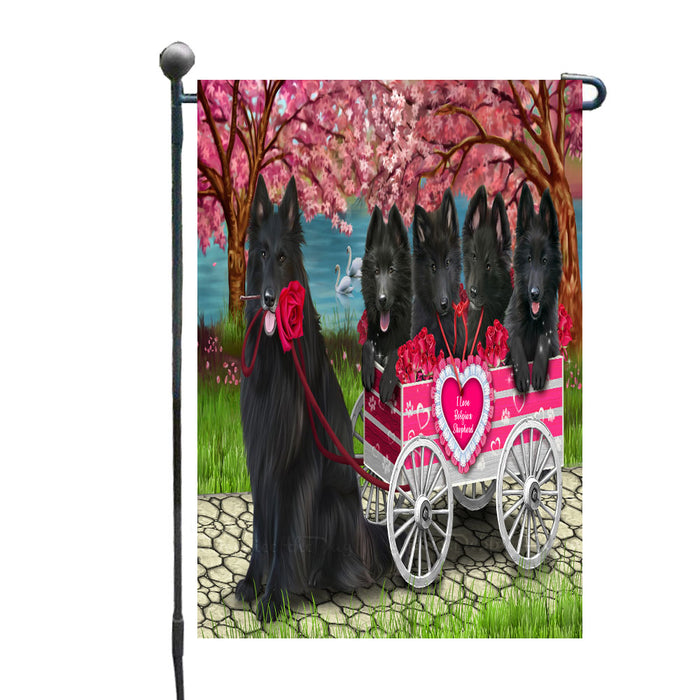 I Love Belgian Shepherd Dogs in a Cart Garden Flags Outdoor Decor for Homes and Gardens Double Sided Garden Yard Spring Decorative Vertical Home Flags Garden Porch Lawn Flag for Decorations