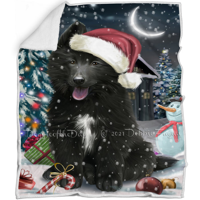 Have a Holly Jolly Christmas Belgian Shepherd Dog in Holiday Background Blanket D002