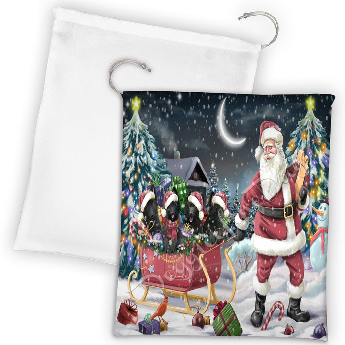 Santa Sled Dogs Christmas Happy Holidays Belgian Shepherd Dogs Drawstring Laundry or Gift Bag LGB48669
