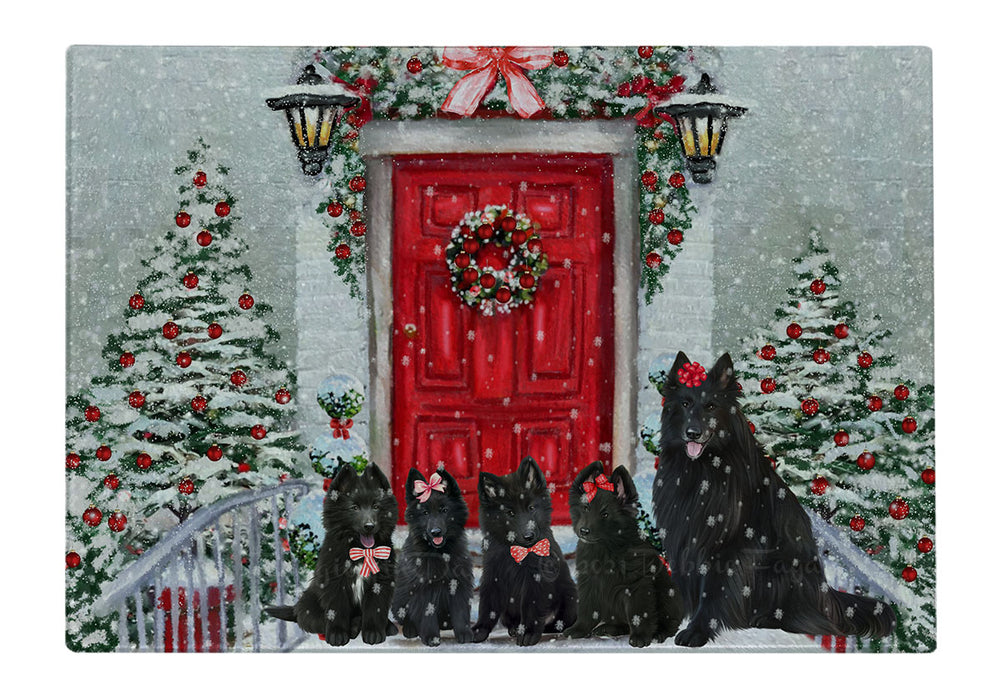 Christmas Holiday Welcome Belgian Shepherd Dogs Cutting Board - For Kitchen - Scratch & Stain Resistant - Designed To Stay In Place - Easy To Clean By Hand - Perfect for Chopping Meats, Vegetables