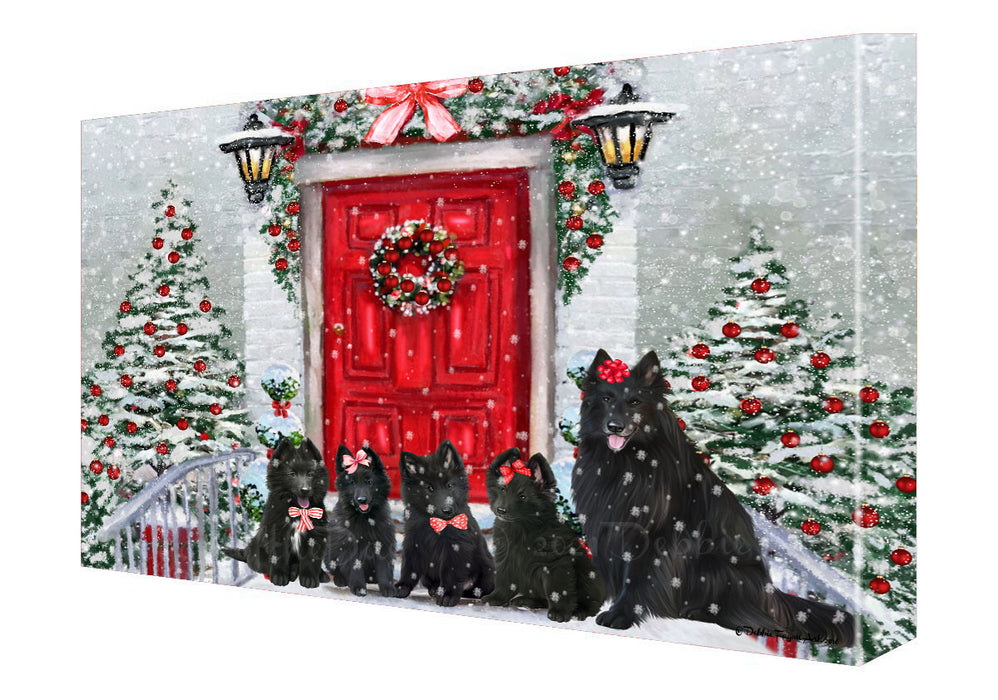 Christmas Holiday Welcome Belgian Shepherd Dogs Canvas Wall Art - Premium Quality Ready to Hang Room Decor Wall Art Canvas - Unique Animal Printed Digital Painting for Decoration