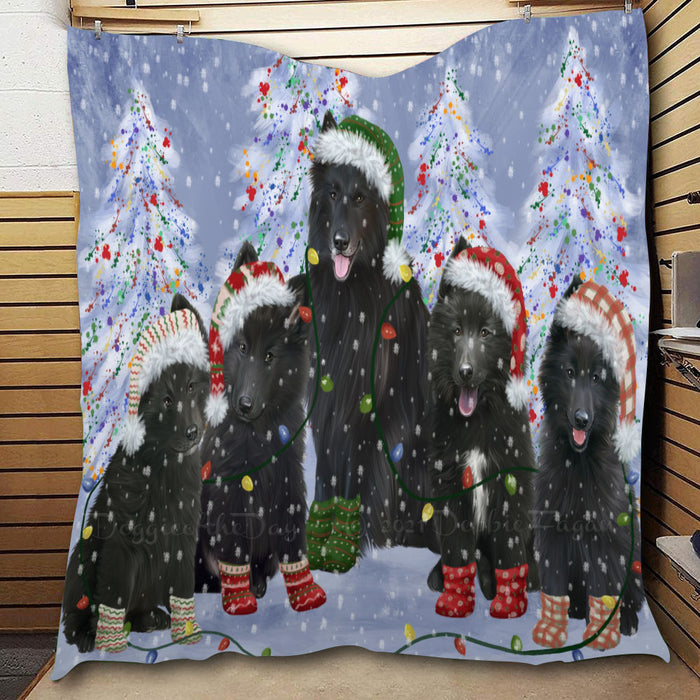 Christmas Lights and Belgian Shepherd Dogs  Quilt Bed Coverlet Bedspread - Pets Comforter Unique One-side Animal Printing - Soft Lightweight Durable Washable Polyester Quilt
