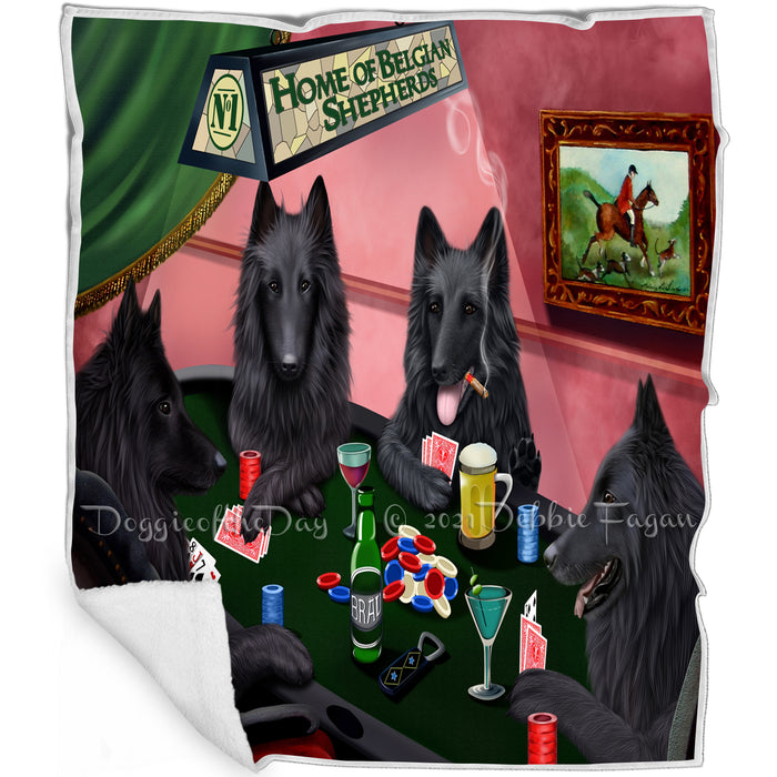 Home of Belgian Shepherd 4 Dogs Playing Poker Blanket