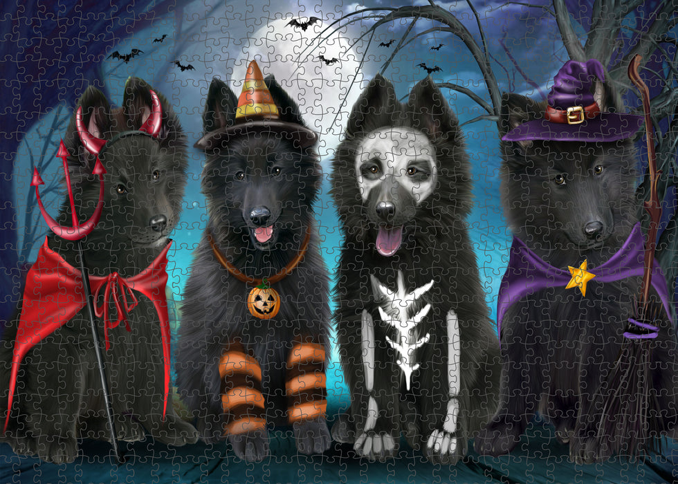 Happy Halloween Trick or Treat Belgian Shepherd Dogs Portrait Jigsaw Puzzle for Adults Animal Interlocking Puzzle Game Unique Gift for Dog Lover's with Metal Tin Box