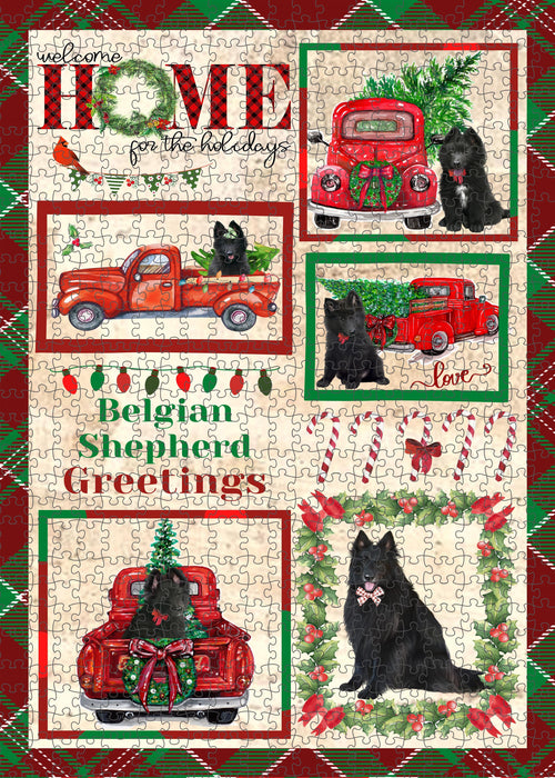 Welcome Home for Christmas Holidays Belgian Shepherd Dogs Portrait Jigsaw Puzzle for Adults Animal Interlocking Puzzle Game Unique Gift for Dog Lover's with Metal Tin Box