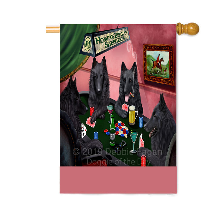 Personalized Home of Belgian Shepherd Dogs Four Dogs Playing Poker Custom House Flag FLG-DOTD-A60296