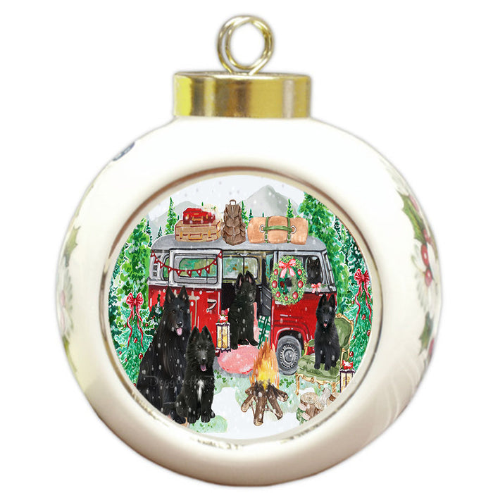 Christmas Time Camping with Belgian Shepherd Dogs Round Ball Christmas Ornament Pet Decorative Hanging Ornaments for Christmas X-mas Tree Decorations - 3" Round Ceramic Ornament
