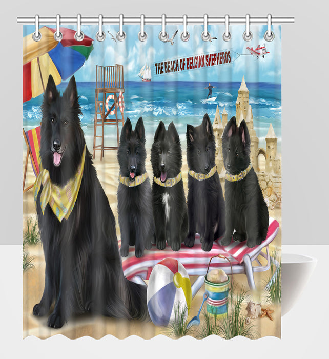 Pet Friendly Beach Belgian Shepherd Dogs Shower Curtain