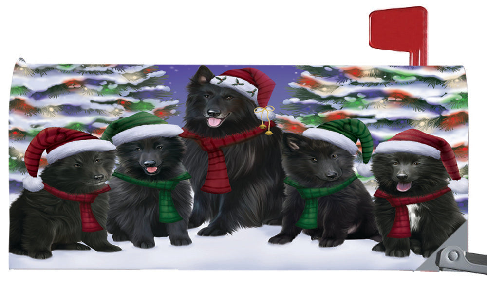 Magnetic Mailbox Cover Belgian Shepherds Dog Christmas Family Portrait in Holiday Scenic Background MBC48196