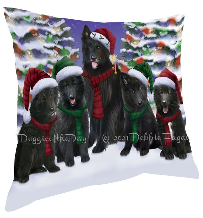 Christmas Family Portrait Belgian Shepherd Dog Pillow with Top Quality High-Resolution Images - Ultra Soft Pet Pillows for Sleeping - Reversible & Comfort - Ideal Gift for Dog Lover - Cushion for Sofa Couch Bed - 100% Polyester