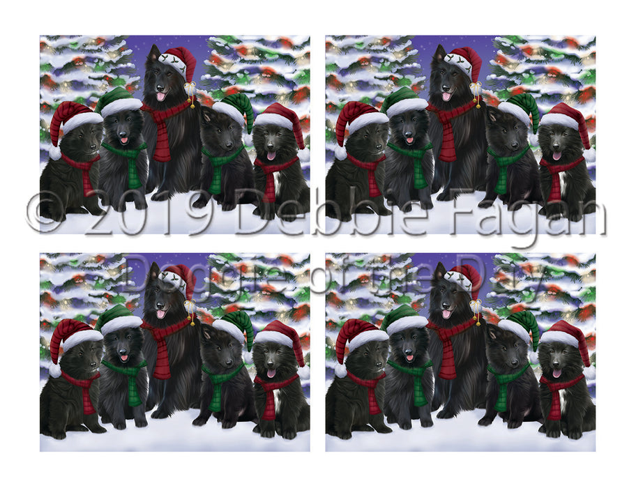 Belgian Shepherd Dogs Christmas Family Portrait in Holiday Scenic Background Placemat