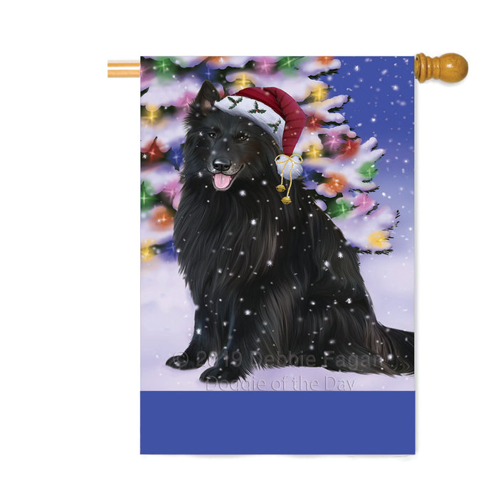 Personalized Winterland Wonderland Belgian Shepherd Dog In Christmas Holiday Scenic Background Custom House Flag FLG-DOTD-A61283