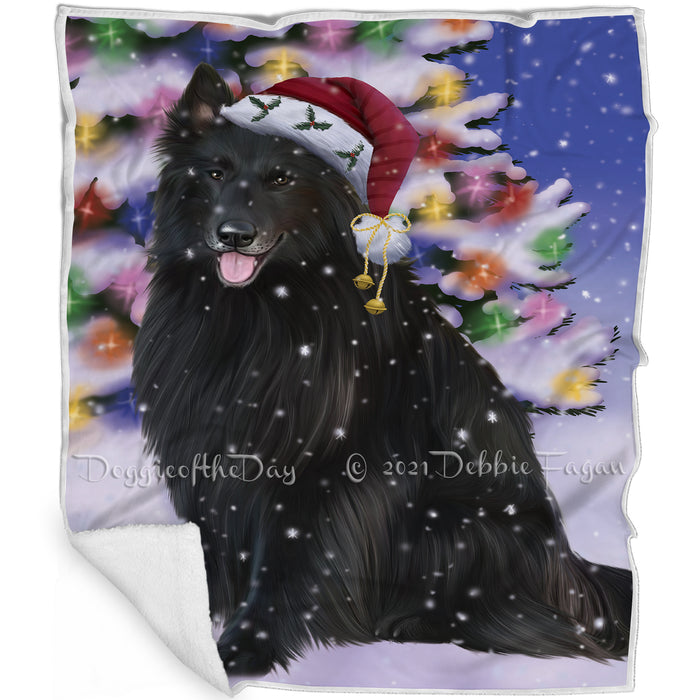 Winterland Wonderland Belgian Shepherd Dog In Christmas Holiday Scenic Background Blanket
