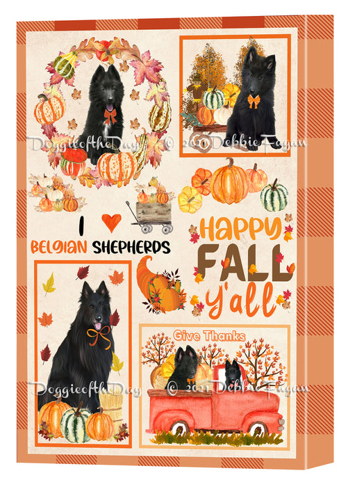 Happy Fall Y'all Pumpkin Belgian Shepherd Dogs Canvas Wall Art - Premium Quality Ready to Hang Room Decor Wall Art Canvas - Unique Animal Printed Digital Painting for Decoration