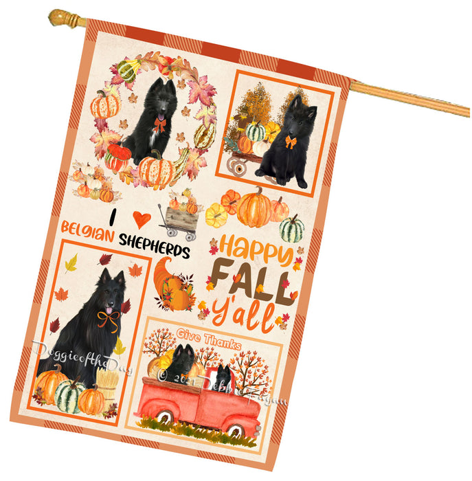 Happy Fall Y'all Pumpkin Belgian Shepherd Dogs House Flag Outdoor Decorative Double Sided Pet Portrait Weather Resistant Premium Quality Animal Printed Home Decorative Flags 100% Polyester