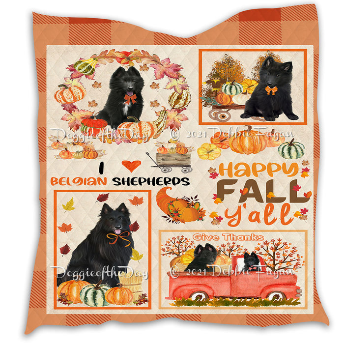 Happy Fall Y'all Pumpkin Belgian Shepherd Dogs Quilt Bed Coverlet Bedspread - Pets Comforter Unique One-side Animal Printing - Soft Lightweight Durable Washable Polyester Quilt