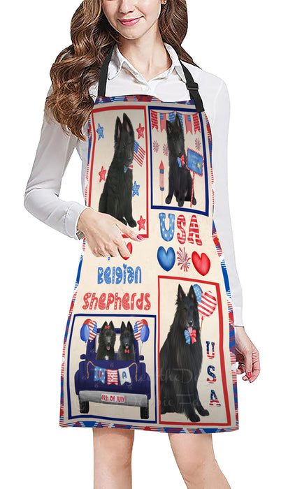 4th of July Independence Day I Love USA Belgian Shepherd Dogs Apron - Adjustable Long Neck Bib for Adults - Waterproof Polyester Fabric With 2 Pockets - Chef Apron for Cooking, Dish Washing, Gardening, and Pet Grooming