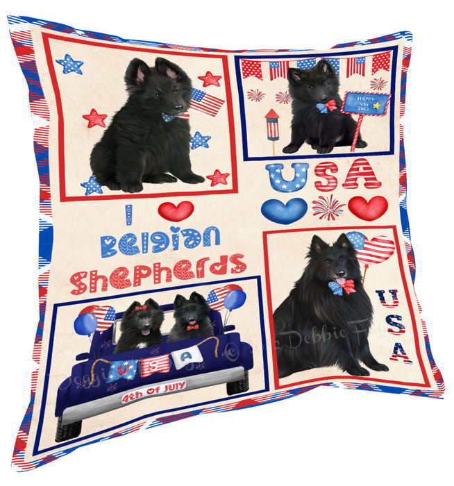 4th of July Independence Day I Love USA Belgian Shepherd Dogs Pillow with Top Quality High-Resolution Images - Ultra Soft Pet Pillows for Sleeping - Reversible & Comfort - Ideal Gift for Dog Lover - Cushion for Sofa Couch Bed - 100% Polyester