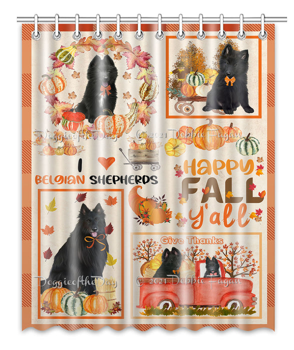 Happy Fall Y'all Pumpkin Belgian Shepherd Dogs Shower Curtain Bathroom Accessories Decor Bath Tub Screens