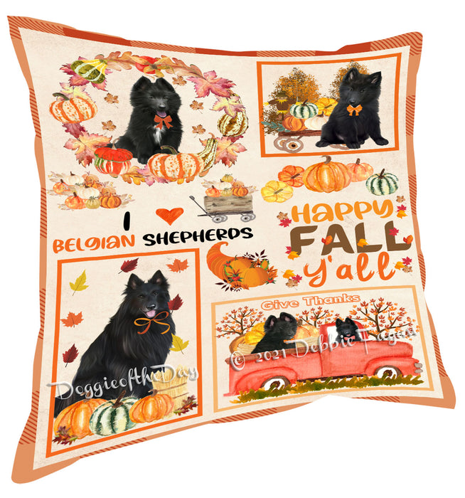 Happy Fall Y'all Pumpkin Belgian Shepherd Dogs Pillow with Top Quality High-Resolution Images - Ultra Soft Pet Pillows for Sleeping - Reversible & Comfort - Ideal Gift for Dog Lover - Cushion for Sofa Couch Bed - 100% Polyester