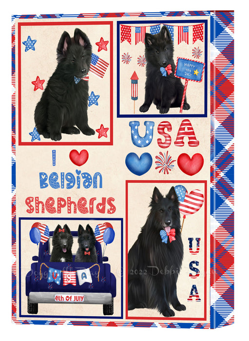 4th of July Independence Day I Love USA Belgian Shepherd Dogs Canvas Wall Art - Premium Quality Ready to Hang Room Decor Wall Art Canvas - Unique Animal Printed Digital Painting for Decoration