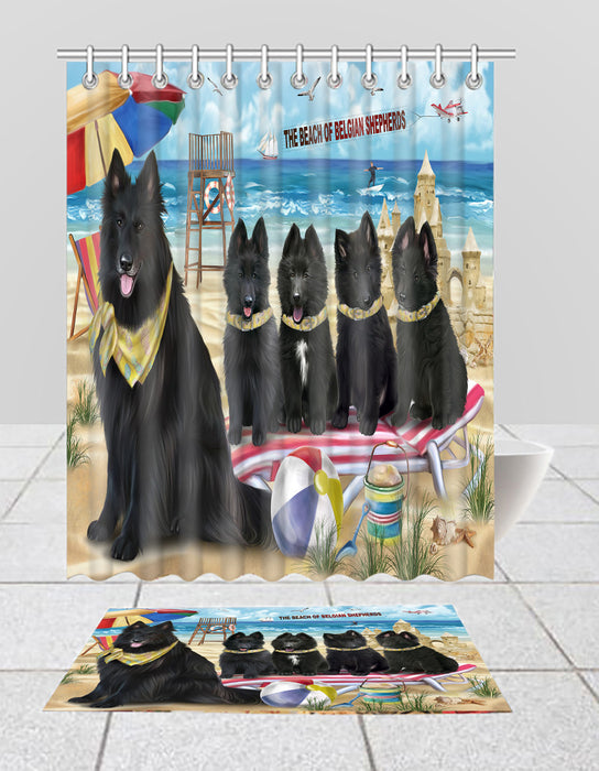 Pet Friendly Beach Belgian Shepherd Dogs Bath Mat and Shower Curtain Combo