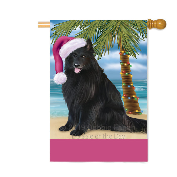 Personalized Summertime Happy Holidays Christmas Belgian Shepherd Dog on Tropical Island Beach Custom House Flag FLG-DOTD-A60455