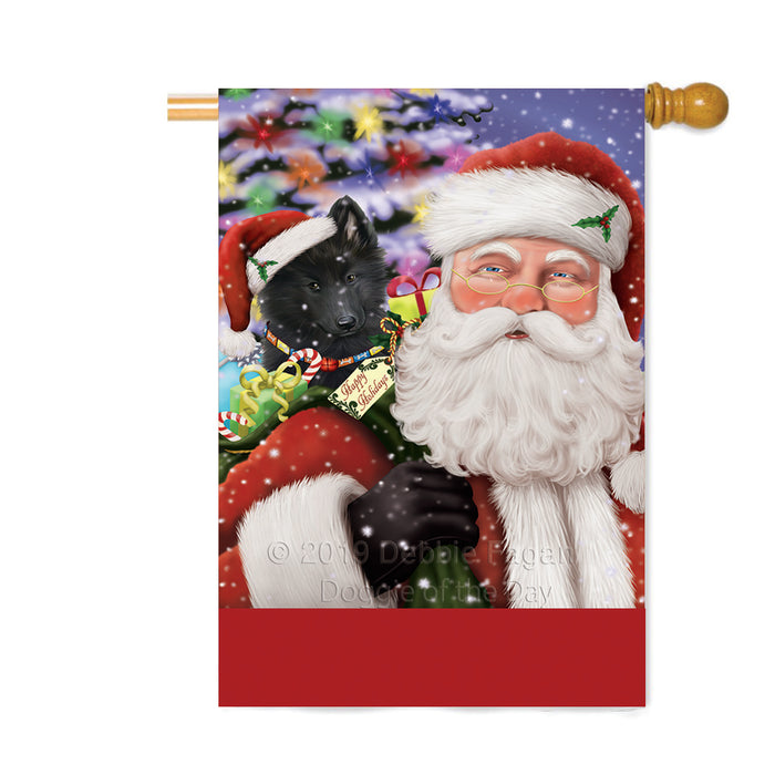 Personalized Santa Carrying Belgian Shepherd Dog and Christmas Presents Custom House Flag FLG-DOTD-A63406
