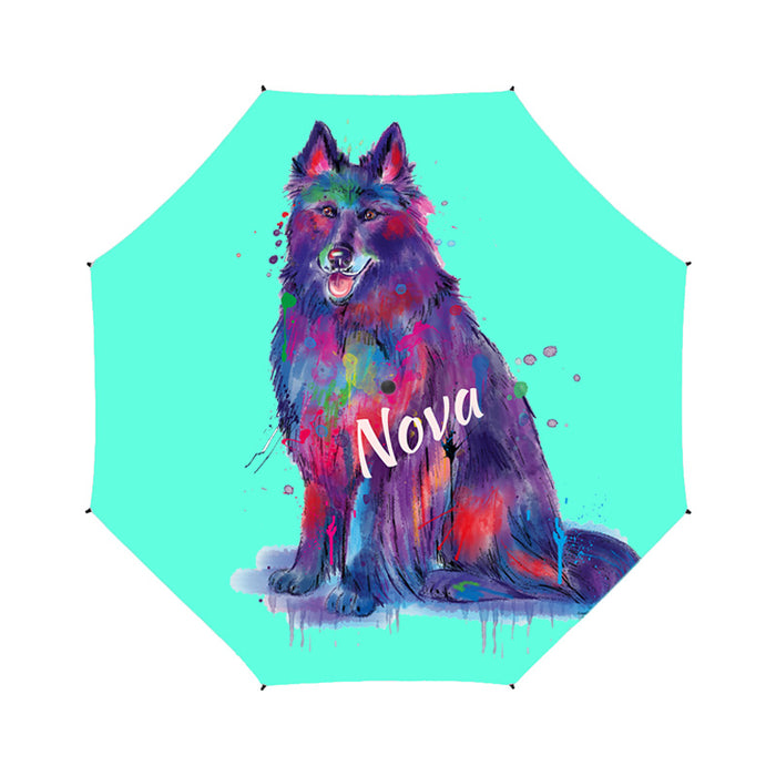 Custom Pet Name Personalized Watercolor Belgium Stepherd DogSemi-Automatic Foldable Umbrella