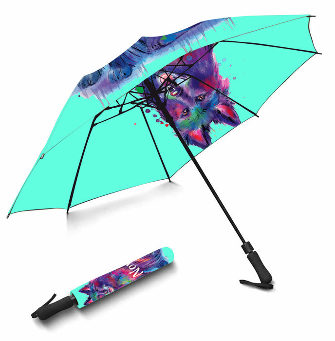 Custom Pet Name Personalized Watercolor Belgium Stepherd DogSemi-Automatic Foldable Umbrella