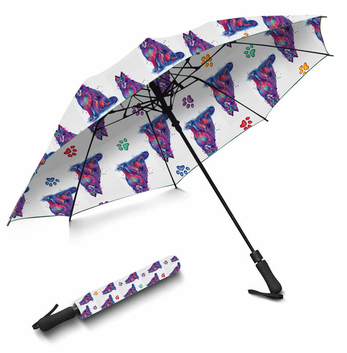 Watercolor Mini Belgium Stepherd DogsSemi-Automatic Foldable Umbrella