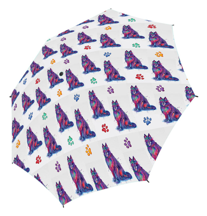 Watercolor Mini Belgium Stepherd DogsSemi-Automatic Foldable Umbrella