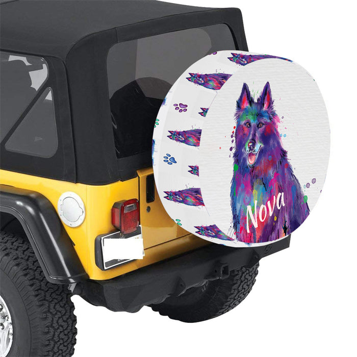 Custom Pet Name Personalized Watercolor Belgium Stepherd Dog Car Tire Cover