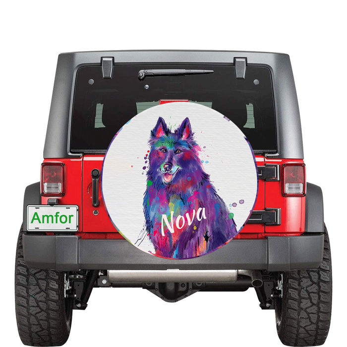 Custom Pet Name Personalized Watercolor Belgium Stepherd Dog Car Tire Cover