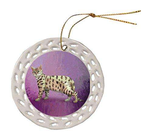 Bengal Cat Christmas Doily Ceramic Ornament