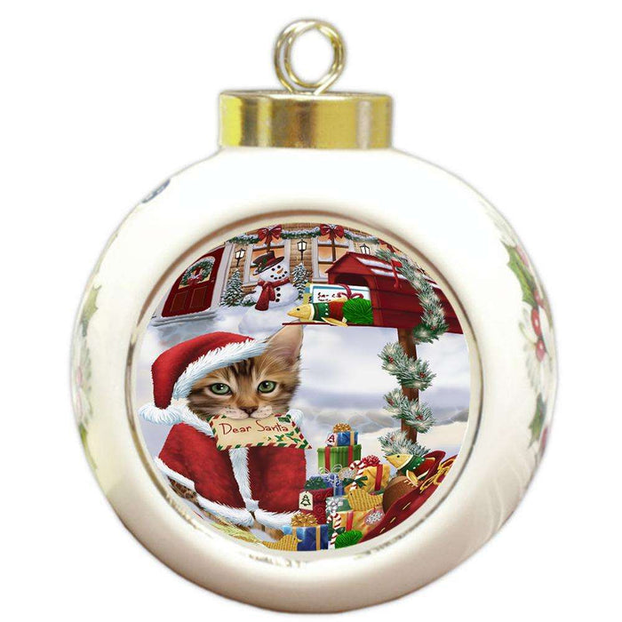 Bengal Cat Dear Santa Letter Christmas Holiday Mailbox Round Ball Christmas Ornament RBPOR53521