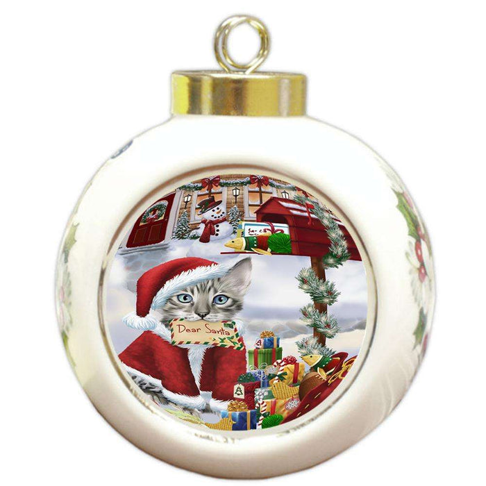 Bengal Cat Dear Santa Letter Christmas Holiday Mailbox Round Ball Christmas Ornament RBPOR53522