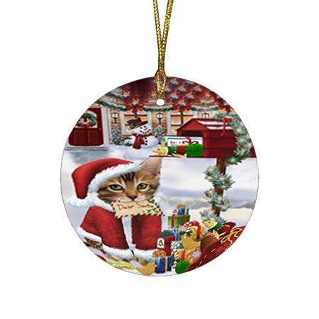 Bengal Cat Dear Santa Letter Christmas Holiday Mailbox Round Flat Christmas Ornament RFPOR53512