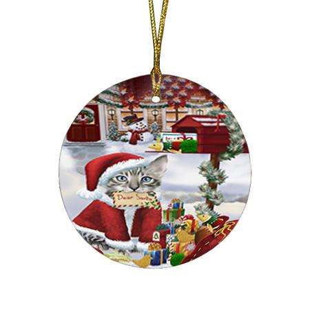 Bengal Cat Dear Santa Letter Christmas Holiday Mailbox Round Flat Christmas Ornament RFPOR53513
