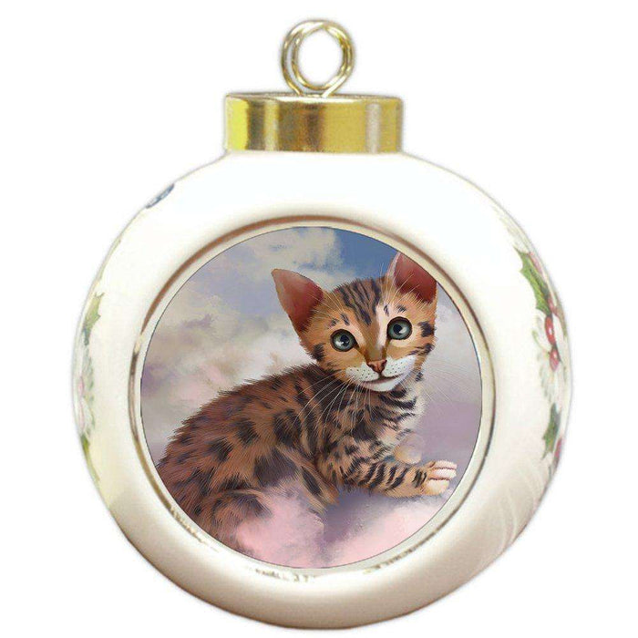 Bengal Cat Round Ball Christmas Ornament