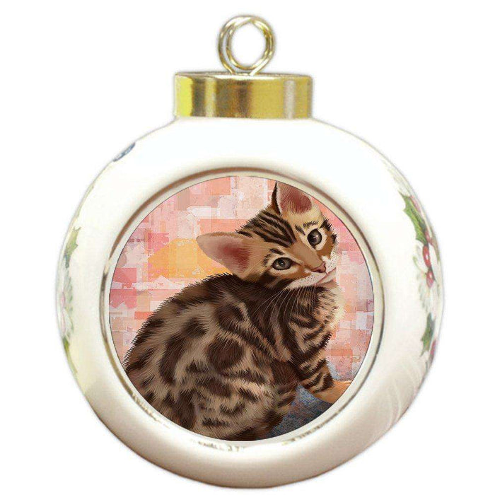 Bengal Cat Round Ball Christmas Ornament