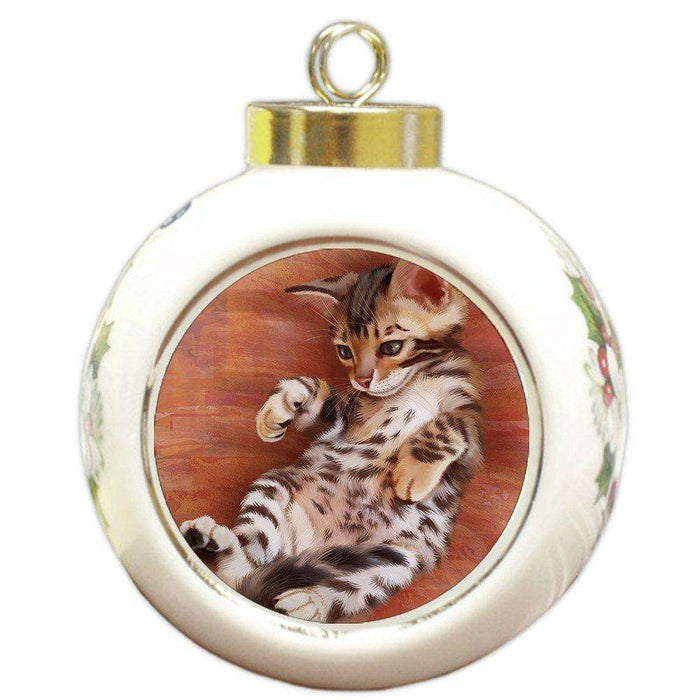 Bengal Cat Round Ball Christmas Ornament