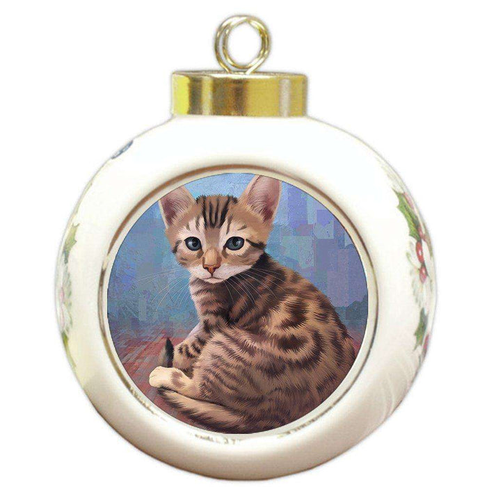 Bengal Cat Round Ball Christmas Ornament