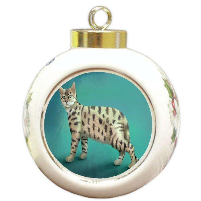 Bengal Cat Round Ceramic Ball Christmas Ornament