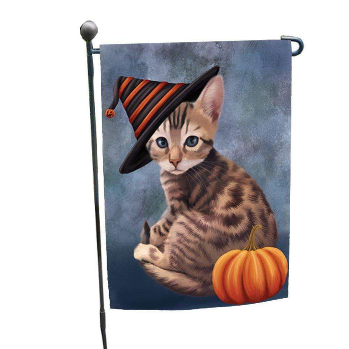 Bengal Cat Wearing Witch Hat with Pumpkin Garden Flag
