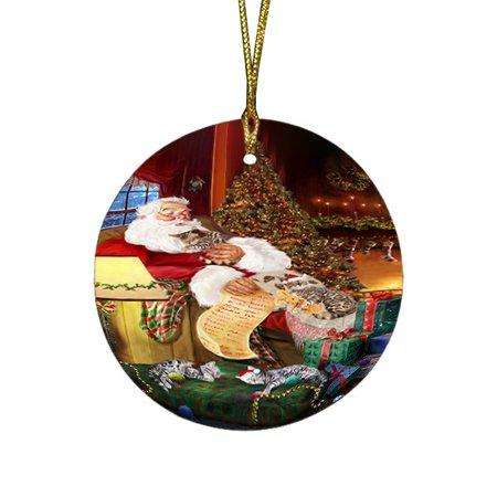Bengal Cats and Kittens Sleeping with Santa Round Christmas Ornament D388