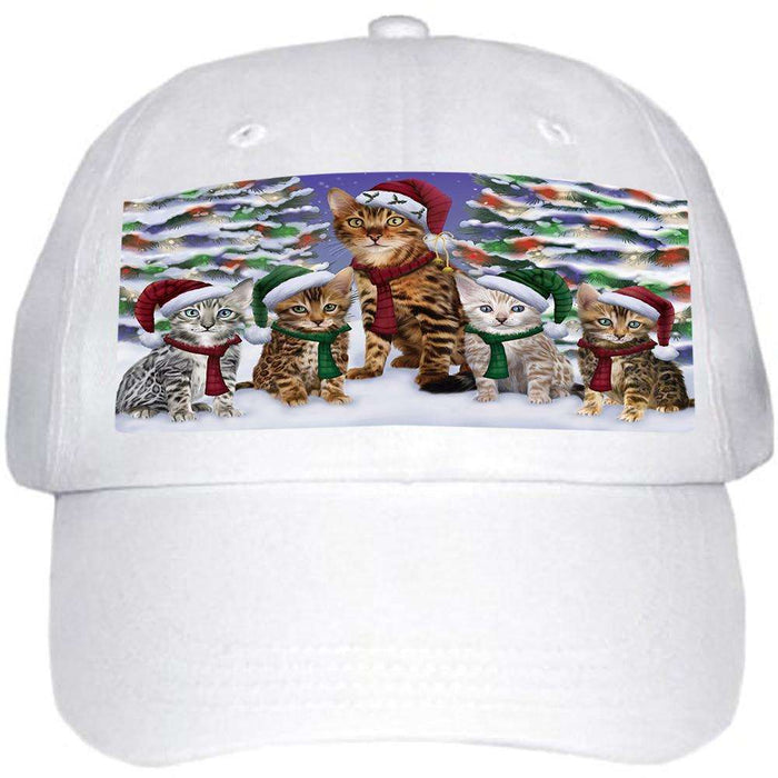 Bengal Cats Christmas Family Portrait in Holiday Scenic Background Ball Hat Cap HAT61851